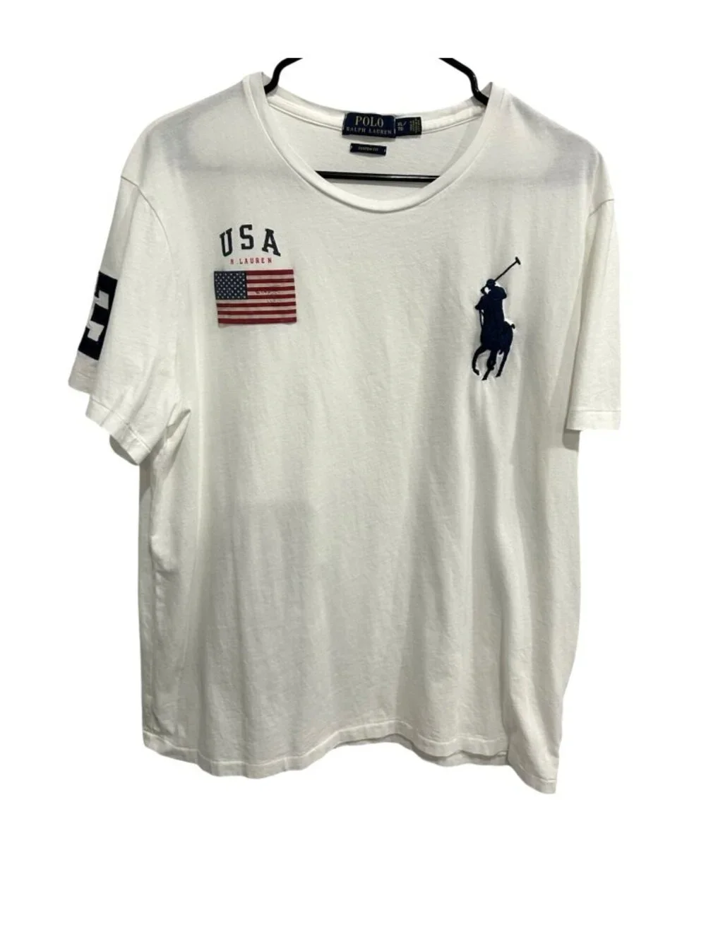 Polo Ralph Lauren XL USA Flag White Custom Fit Cotton T-Shirt Preppy Patriotic